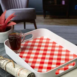 Goodhomes Red & White Melamine Square Serving Tray - Set of 1-38