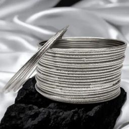 OOMPH Combo of 24 Silver Oxidised Shimmer Bangle Set For Women-0