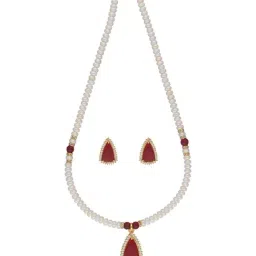 Sri Jagdamba Pearls Abeedha Maroon & Pearl White Alloy Necklace & Earring Set-34