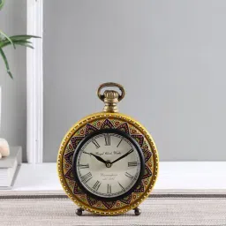 Aapno Rajasthan Blue & Yellow MDF Designer Wall Clock cum Table Clock-23