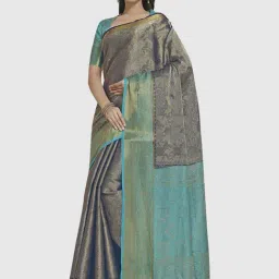 Mimosa Navy Silk Woven Saree With Unstitched Blouse-picture-38