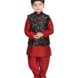 SG Yuvraj Kids Navy & Maroon Printed Full Sleeves Kurta Set-image-69