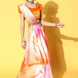 Blissta Orange Tie & Dye Saree With Unstitched Blouse-image-4