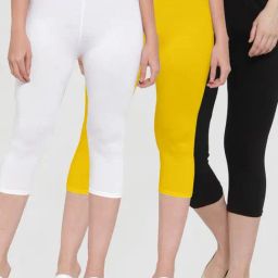 Gracit White & Yellow Mid Rise Capris - Pack Of 3-image-18