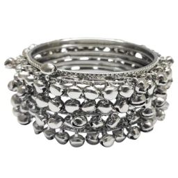 OOMPH Combo of 4 Silver Oxidised Ghungroo Bangle Set For Women image 2