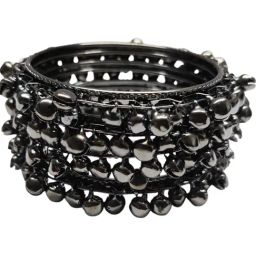 OOMPH Combo of 4 Black Silver Oxidised Ghungroo Bangle Set For Women image 2