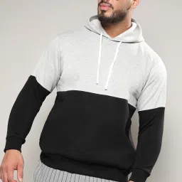Instafab Plus Black & Grey Cotton Regular Fit Colour Block Plus Size Hooded Sweatshirt image 1