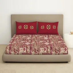 Spaces Abstract Red 144 TC Cotton King Bed Sheet with 2 Pillow Covers image 1
