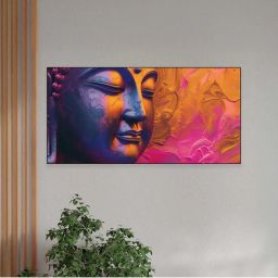 Nestroots Multicolor Canvas Buddha Head With Vibrant Background Wall Painting - Single Frame image 1