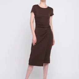 Cover Story Dark Brown Cotton Solid Flared Fit Bodycon Dress-image-63