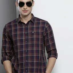The Indian Garage Co Men Navy Blue & Yellow Checked Casual Shirt-image-31