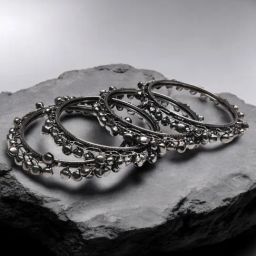 OOMPH Combo of 4 Black Silver Oxidised Ghungroo Bangle Set For Women-16