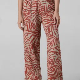 Only Beige & Red Printed Regular Fit High Rise Pants image 1