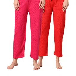 FIT N FAME Women Pack Of 2 Pink And Red Printed Cotton Drawstring Lounge Pyjama-picture-47