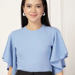 Style Quotient Blue Solid Short Sleeves Top-image-47