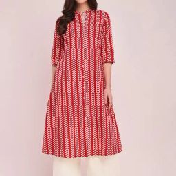 Pink Fort Red Cotton Printed A Line Kurta-picture-36