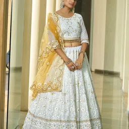 Warthy Ent Embroidered Thread Work Semi-Stitched Lehenga & Unstitched Blouse With Dupatta-image-71
