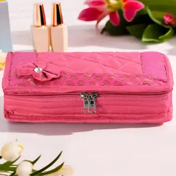 Aura Pink and Gold-Toned Printed 7-Compartments Jewellery Organiser-image-44