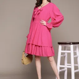 Label Ritu Kumar Smocked Crepe Tiered Dress With Bow Detailing-picture-16