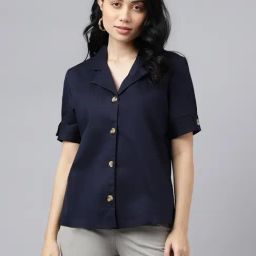 Hancock Navy Cotton Regular Fit Shirt-picture-7