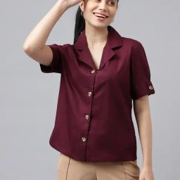 Hancock Burgundy Cotton Regular Fit Shirt-image-21