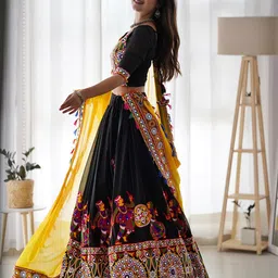 Pandadi Saree Embroidered Mirror Work Semi-Stitched Lehenga & Unstitched Blouse With Dupatta image 5