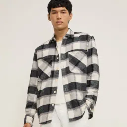 Nuon by Westside Charcoal Checkered Design Relaxed-Fit Cotton Shirt-image-20