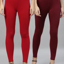 Kryptic Maroon & Red Cotton Regular Fit Leggings (Pack Of 2)-image-15