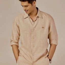 Andamen Khaki Linen Slim Textured Shirt-image-27