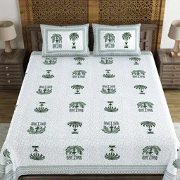 BLOCKS OF INDIA Grey & Green Graphic 120 TC King Bedsheet with 2 Pillow Covers-image-39