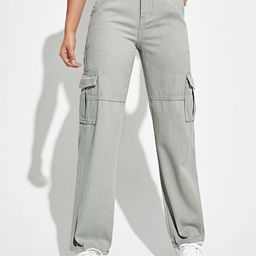 Outzidr Women Straight Fit High-Rise Cargo Styles Jeans-image-58
