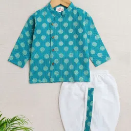 The Magic Wand Boys Ethnic Motifs Printed Pure Cotton Straight Kurti with Dhoti Pants-picture-7