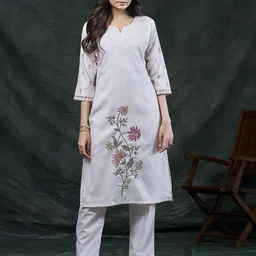 all about you Floral Printed Notch Neck Straight Cotton Kurta-image-26