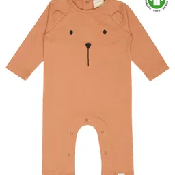 Turtledove London Organic Cotton Knit Full Sleeves Rompers Bear Face Embroidered - Beige-picture-33