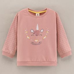 ToffyHouse Full Sleeves Light Winter Wear Top Unicorn Print - Peach-image-17