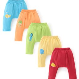 Babyhug Cotton Knit Full Length Anti Microbial Diaper Pants With Sea Life Print Pack Of 5 - Multicolour-image-86