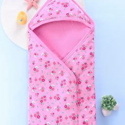 Babyhug Terry Knit Hooded Bath Towel Floral Print L 72 x B 72 cm - Pink-image-59