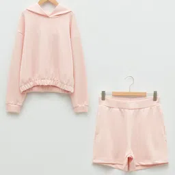LC Waikiki Full Sleeves Solid Hooded Sweatshirt With Shorts - Pink-picture-35