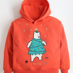 Cherry Crumble By Nitt Hyman Full Sleeves Polar Bear Embroidered Hooded Sweatshirt - Orange-picture-37