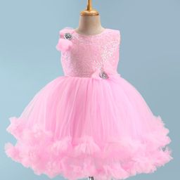Bluebell   Woven Sleeveless Party Frock with Floral Applique & Sequin Detailing - Pink-image-15