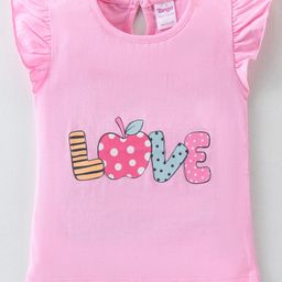 Taeko Cotton Single Jersey Knit Frill Sleeves Top Text Print - Pink-image-23