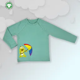 Pranava 100% Organic Cotton Full Sleeves Frog Embroidered Raglan Tee - Sea Green-picture-7