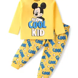 Babyhug Disney Single Jersey Knit Full Sleeves Night Suit with Mickey Mouse Graphics - Yellow-picture-2