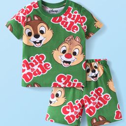 Babyhug Disney Single Jersey KnitHalf Sleeves Shorts Night Suit With Chip 'N Dale Print - Olive Green-image-38
