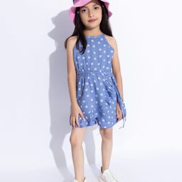 Taffykids Rayon Sleeveless Floral Printed Jumpsuit - Blue & White-image-3