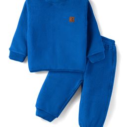Little Kangaroos Fleece Knit Full Sleeves Winter Wear Solid Sweatshirt & Lounge Pant Co-Ord Set - Blue-picture-11