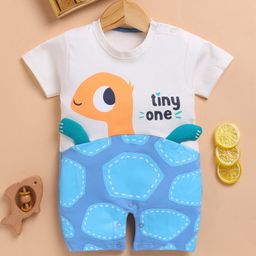 TOONYPORT Cotton Knit Half Sleeves Tiny One Text Printed Romper - Blue-image-31