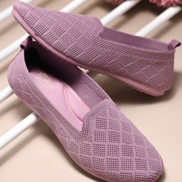 Shoetopia Mesh Detailed & Textured Ballerinas - Peach-image-72