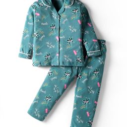 Doreme Single Jersey Knit Full Sleeves Co-ords Night Suit with Beach Theme Print - Teal Blue-picture-2