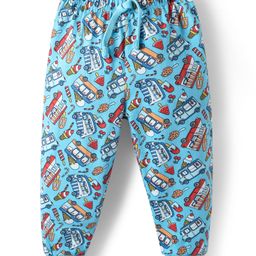 Babyhug Cotton Knit Full Length Vehicles Printed Lounge Pant With Vehicles Print - Light Blue-image-14